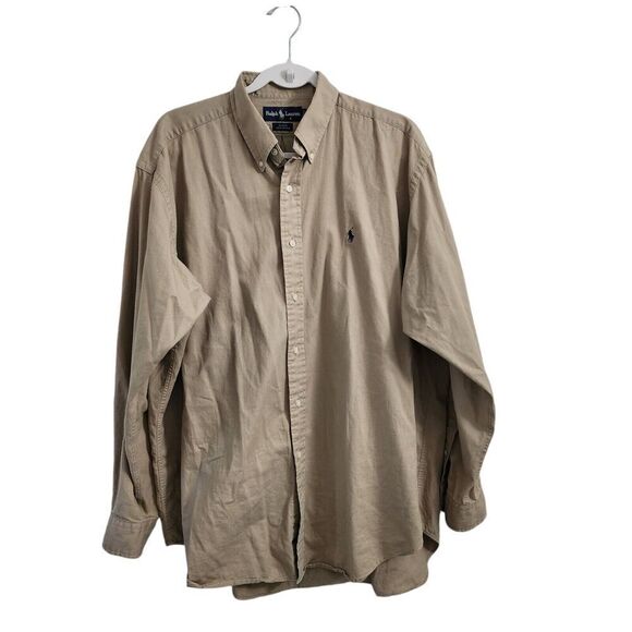 Ralph Lauren Polo Blake Shirt Mens Large Tan Long Sleeve Cotton Collared Top - Picture 1 of 5